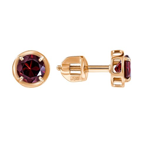 Серьги из красного золота 585 с гранатами, ср. вес 1,23г