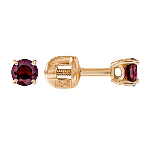 Серьги из красного золота 585 с гранатами, ср. вес 0,9г