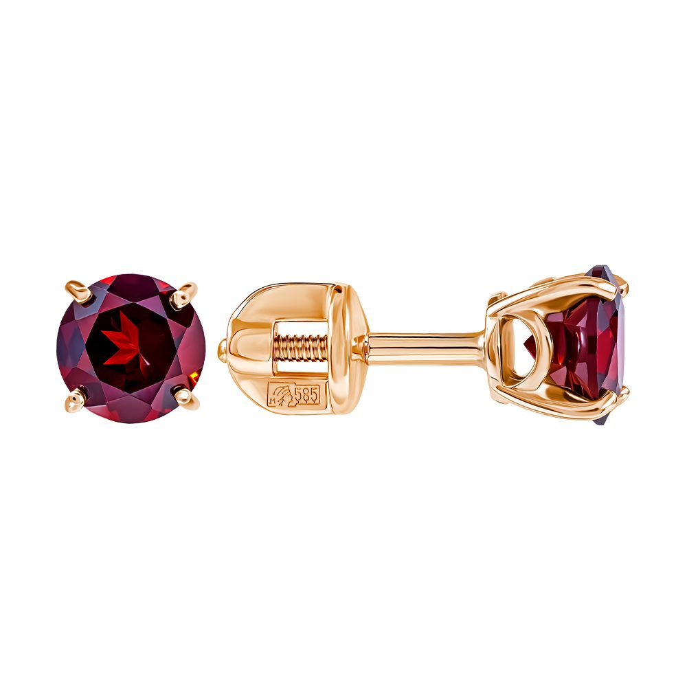 Серьги из красного золота 585 с гранатами, ср. вес 1,19г