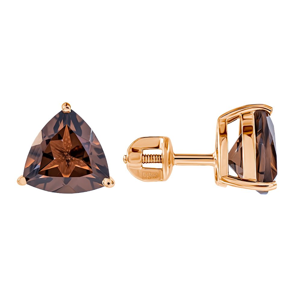 Серьги из красного золота 585 с раухтопазами, ср. вес 1,98г