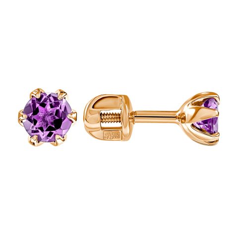 Серьги из красного золота 585 с аметистами, ср. вес 1,04г