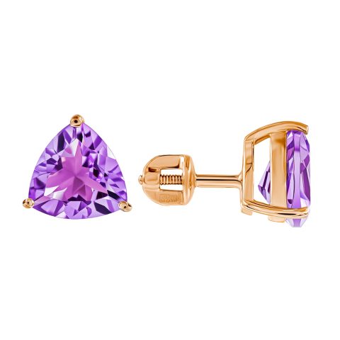 Серьги из красного золота 585 с аметистами, ср. вес 1,99г