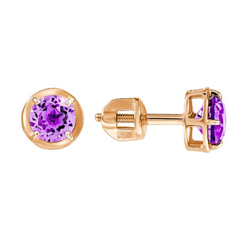 Серьги из красного золота 585 с аметистами, ср. вес 1,18г