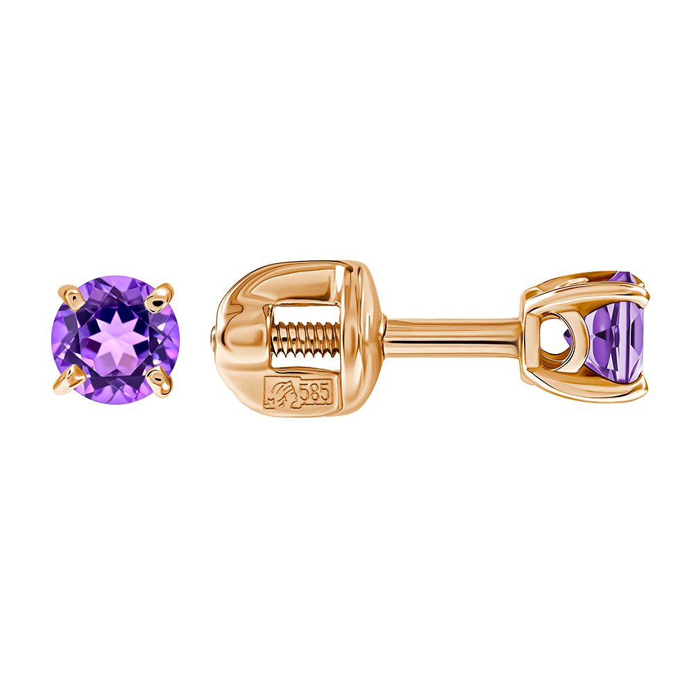 Серьги из красного золота 585 с аметистами, ср. вес 0,88г