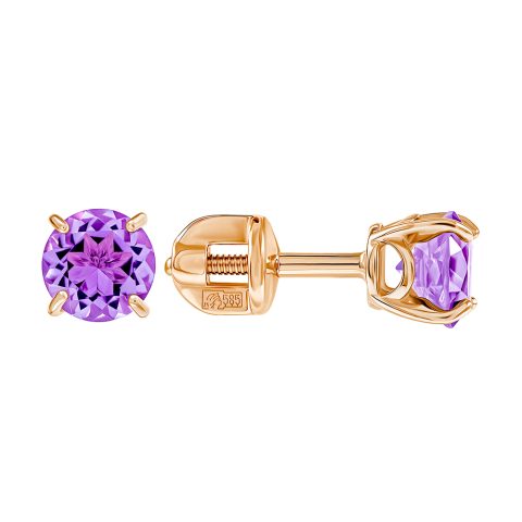 Серьги из красного золота 585 с аметистами, ср. вес 1,15г