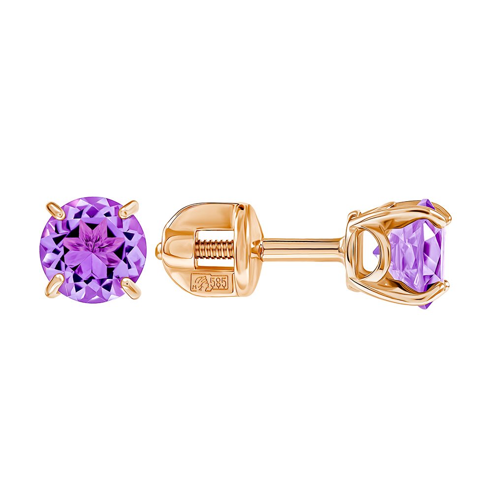 Серьги из красного золота 585 с аметистами, ср. вес 1,15г