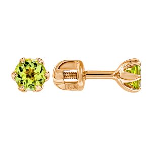 Серьги из красного золота 585 с хризолитами, ср. вес 1,05г