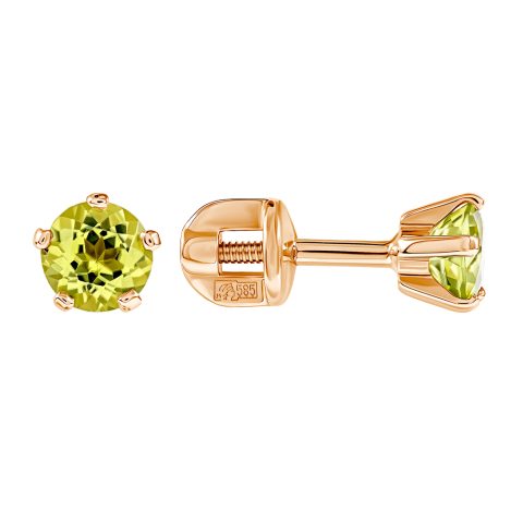 Серьги из красного золота 585 с хризолитами, ср. вес 1,03г