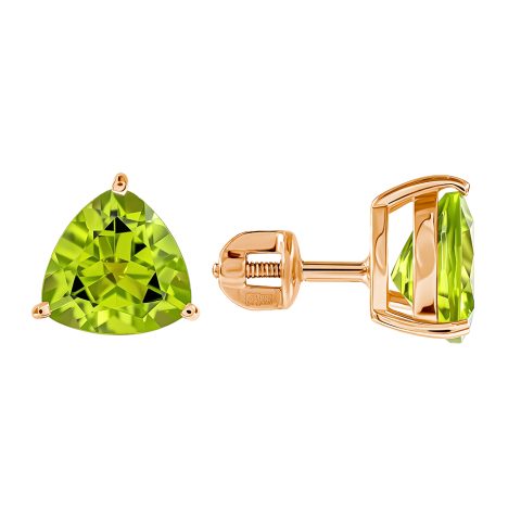 Серьги из красного золота 585 с хризолитами, ср. вес 2,13г