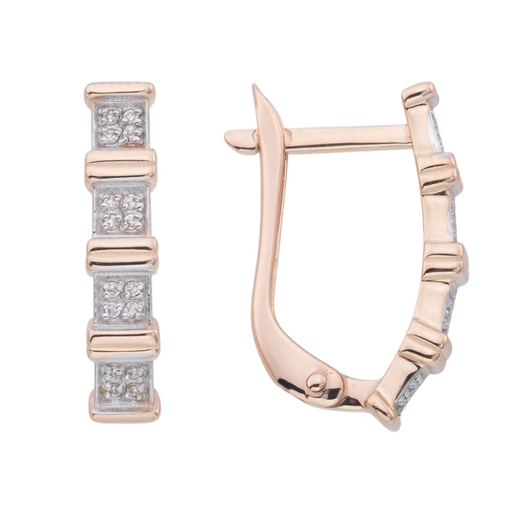 Серьги из красного золота 585 с фианитами, ср. вес 2,54г