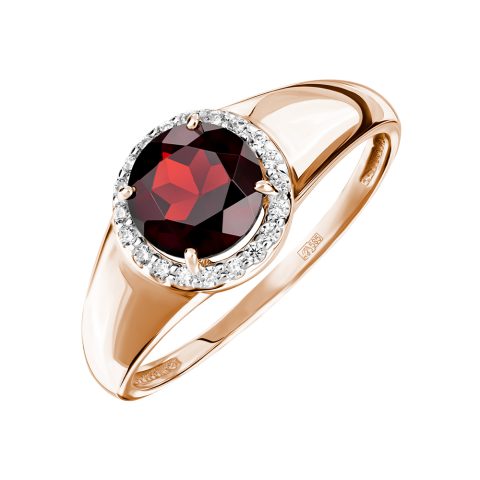 Кольцо из красного золота 585 с гранатом, ср. вес 1,65г