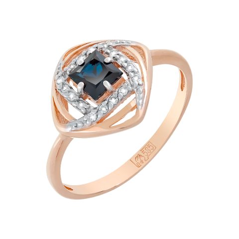 Кольцо из красного золота 585 с бриллиантом и сапфиром, ср. вес 1,95г