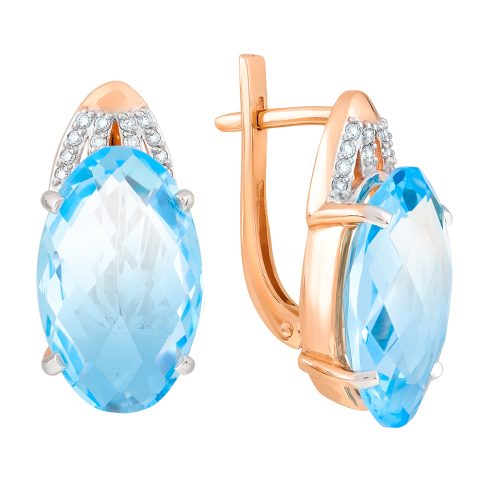 Серьги из красного золота 585 с топазом и фианитом, ср. вес 7,85г