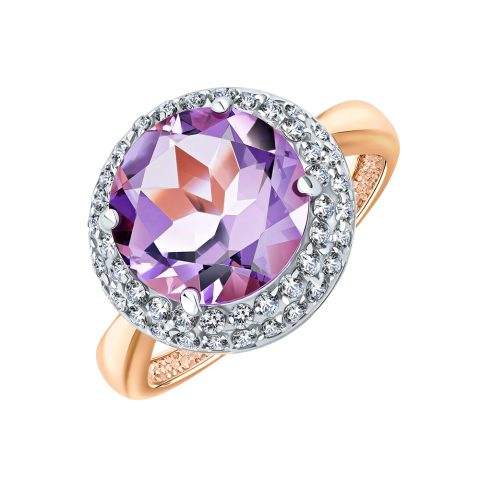 Кольцо из красного золота 585 с аметистом, ср. вес 2,93г