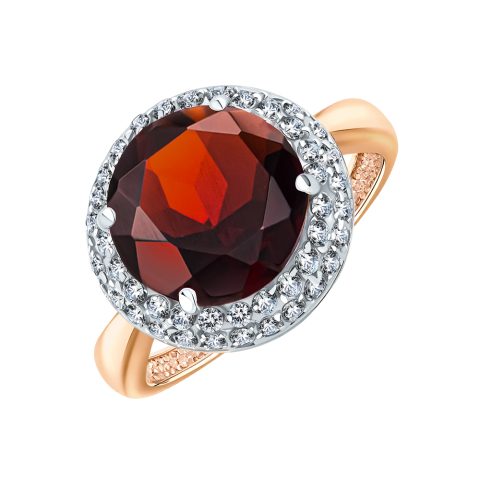 Кольцо из красного золота 585 с гранатом, ср. вес 3,21г