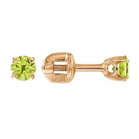 Серьги из красного золота 585 с хризолитами, ср. вес 0,88г
