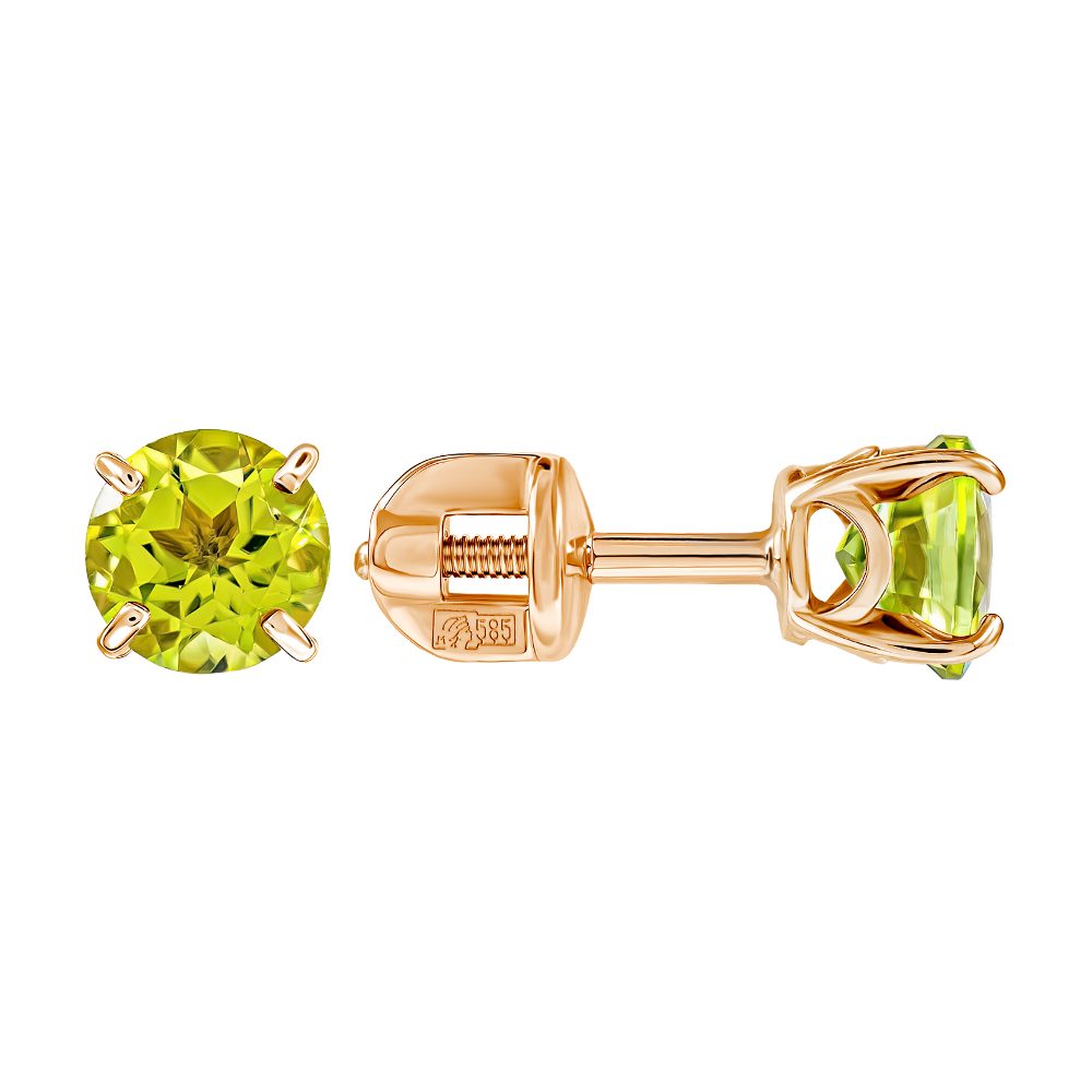 Серьги из красного золота 585 с хризолитами, ср. вес 1,2г