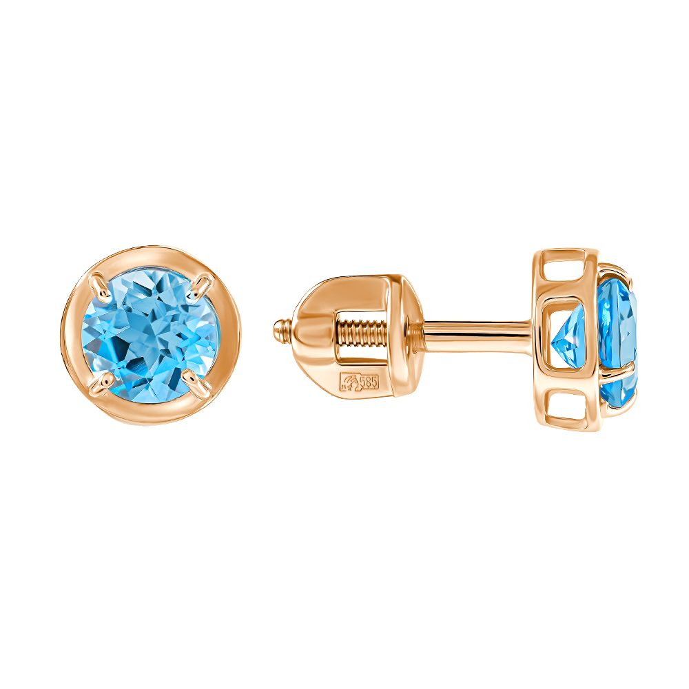 Серьги из красного золота 585 с топазами, ср. вес 1,22г