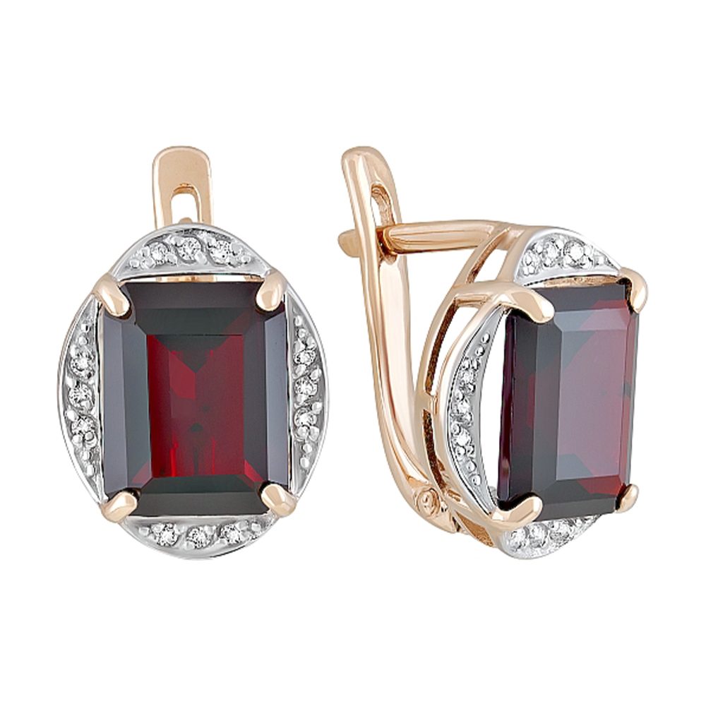 Серьги из красного золота 585 с гранатами, ср. вес 3,71г