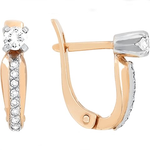 Серьги из красного золота 585 с бриллиантом, ср. вес 2,88г
