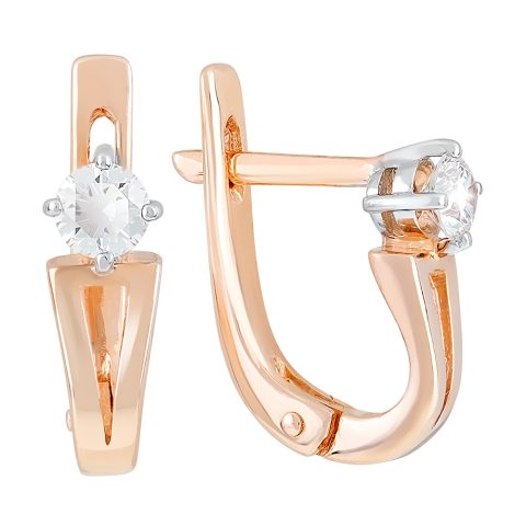 Серьги из красного золота 585 с бриллиантом, ср. вес 2,58г