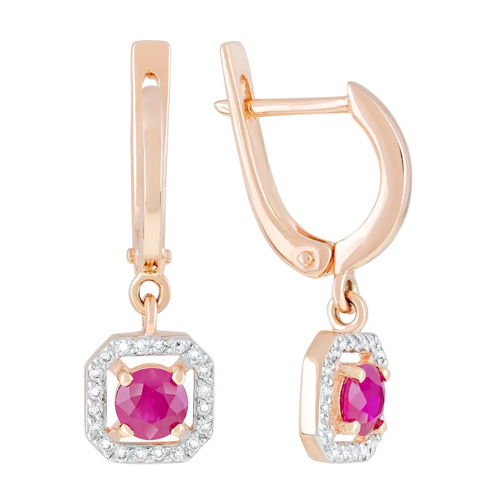Серьги из красного золота 585 с рубинами, ср. вес 3,32г