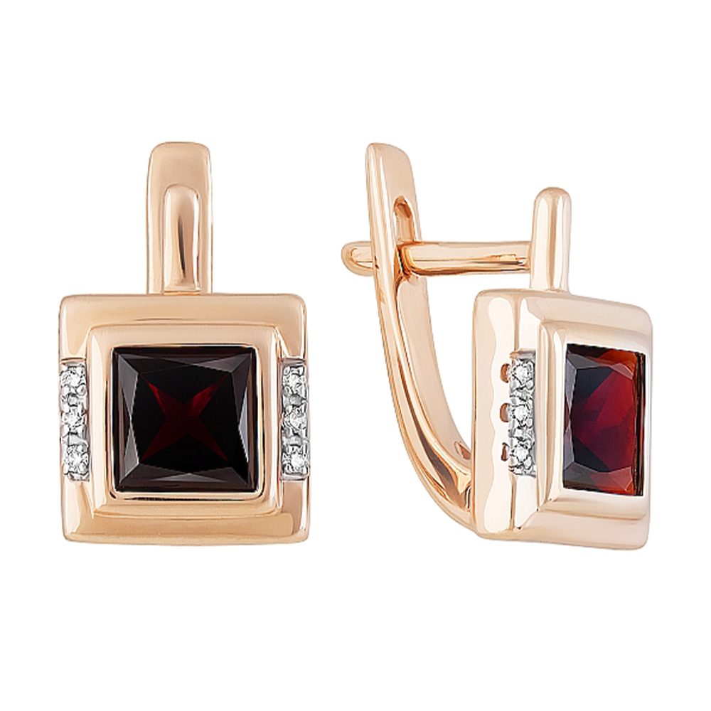 Серьги из красного золота 585 с гранатами, ср. вес 3,56г