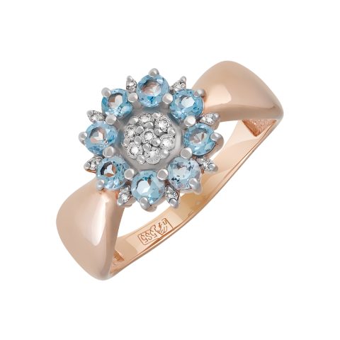 Кольцо из красного золота 585 с топазом и фианитом, ср. вес 2,91г