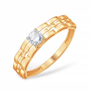 Кольцо из красного золота 585 с фианитом, ср. вес 1,14г