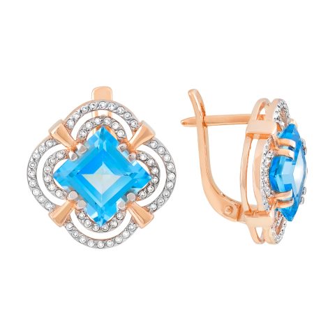 Серьги из красного золота 585 с топазом и фианитом, ср. вес 6,55г
