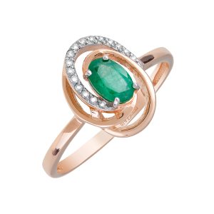 Кольцо из красного золота 585 с изумрудом, ср. вес 2,1г