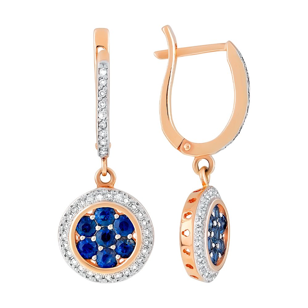 Серьги из красного золота 585 с сапфирами, ср. вес 4,63г