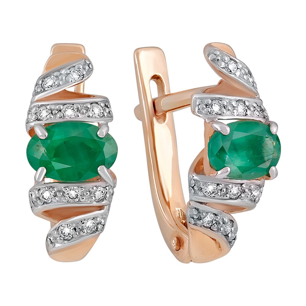 Серьги из красного золота 585 с изумрудами, ср. вес 2,98г