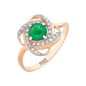 Кольцо из красного золота 585 с изумрудом, ср. вес 2,63г