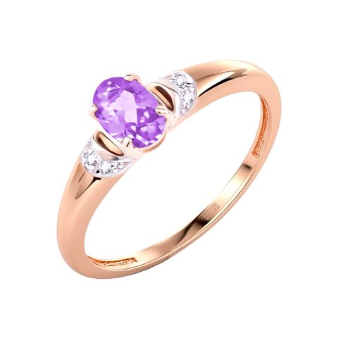 Кольцо из красного золота 585 с аметистом, ср. вес 1,32г