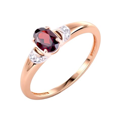 Кольцо из красного золота 585 с гранатом, ср. вес 1,36г