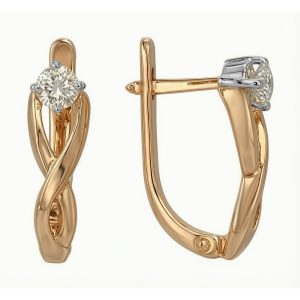Серьги из красного золота 585 с бриллиантами, ср. вес 3,12г
