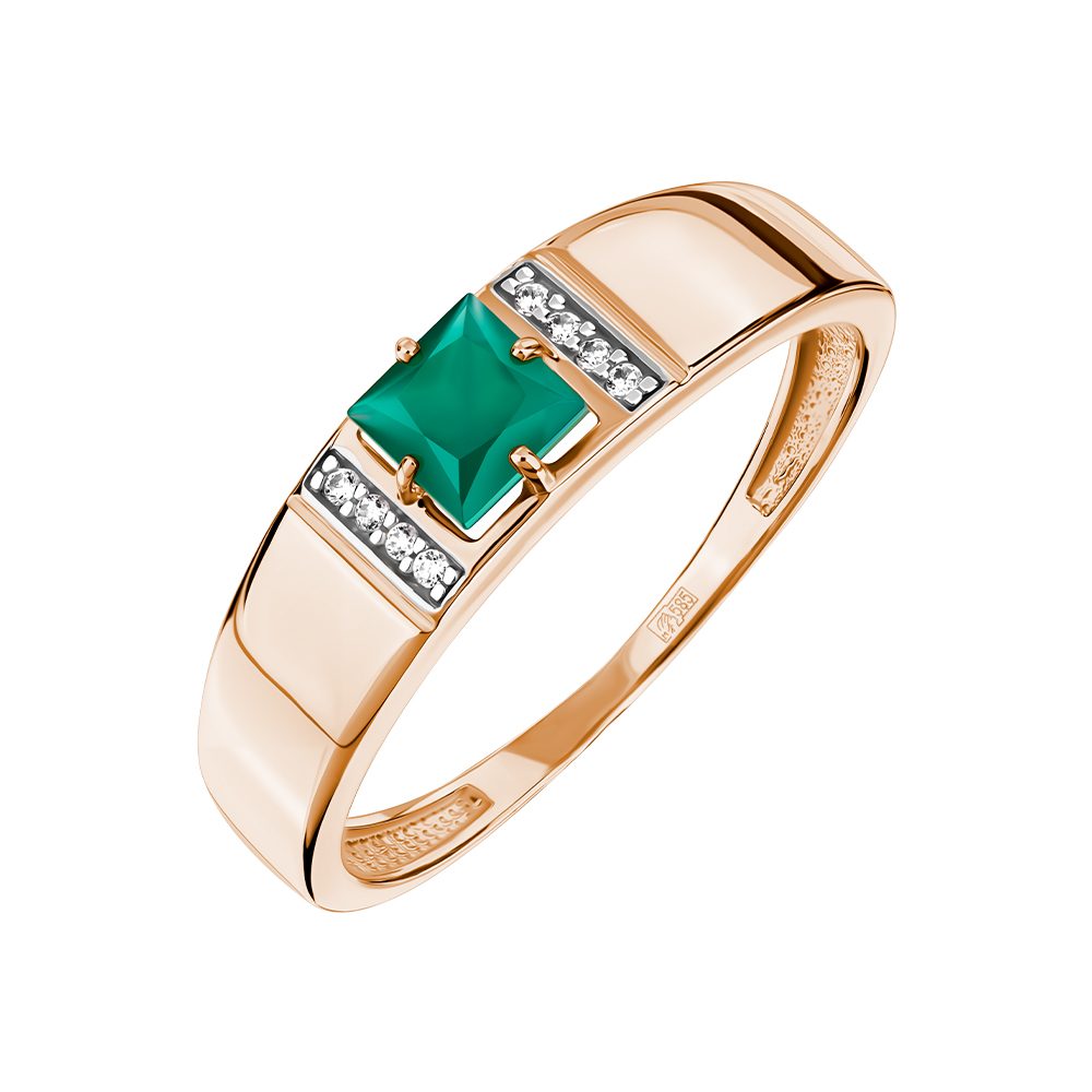 Кольцо из красного золота 585 с ониксом, ср. вес 1,89г