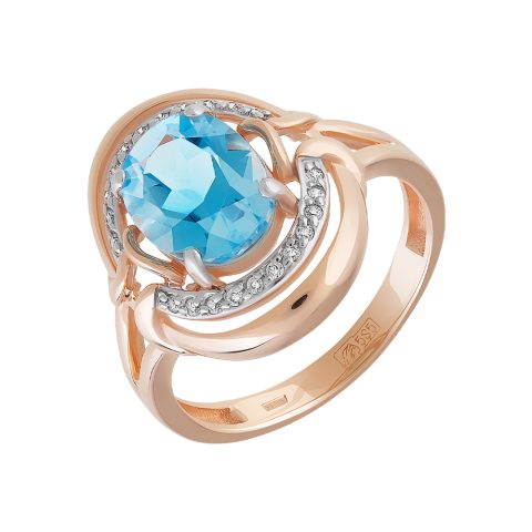 Кольцо из красного золота 585 с топазом и фианитом, ср. вес 3,48г