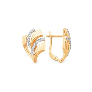 Серьги из красного золота 585 с фианитами, ср. вес 2,69г