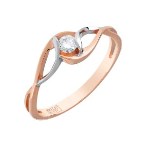 Кольцо из красного золота 585 с бриллиантом, ср. вес 1,48г