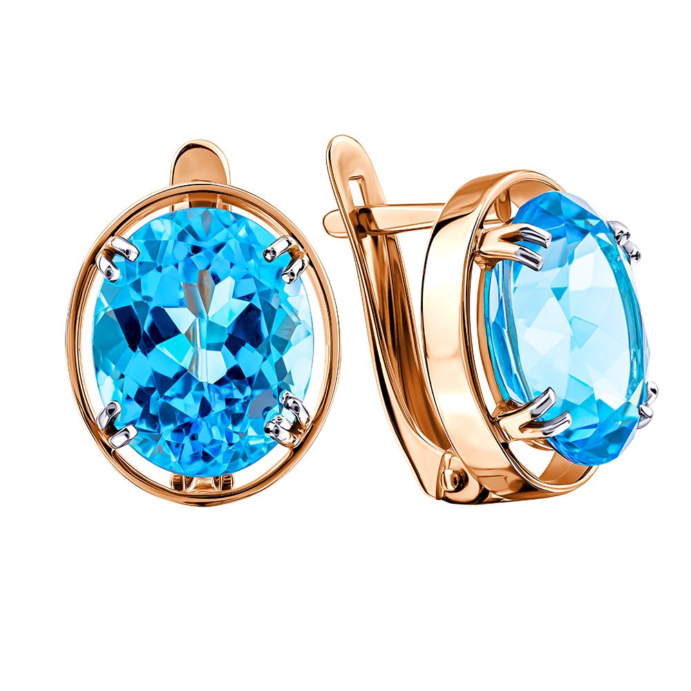 Серьги из красного золота 585 с топазами, ср. вес 4,5г