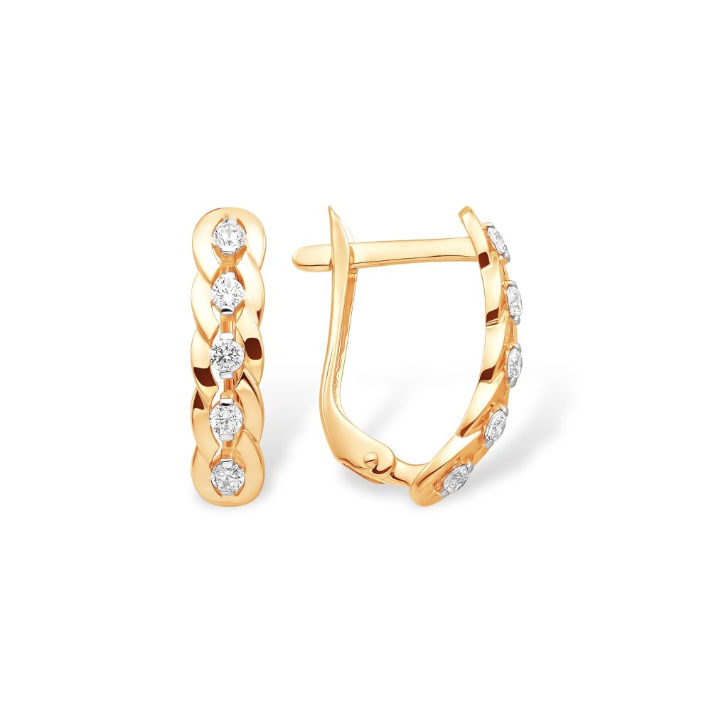 Серьги из красного золота 585 с фианитами, ср. вес 2,3г