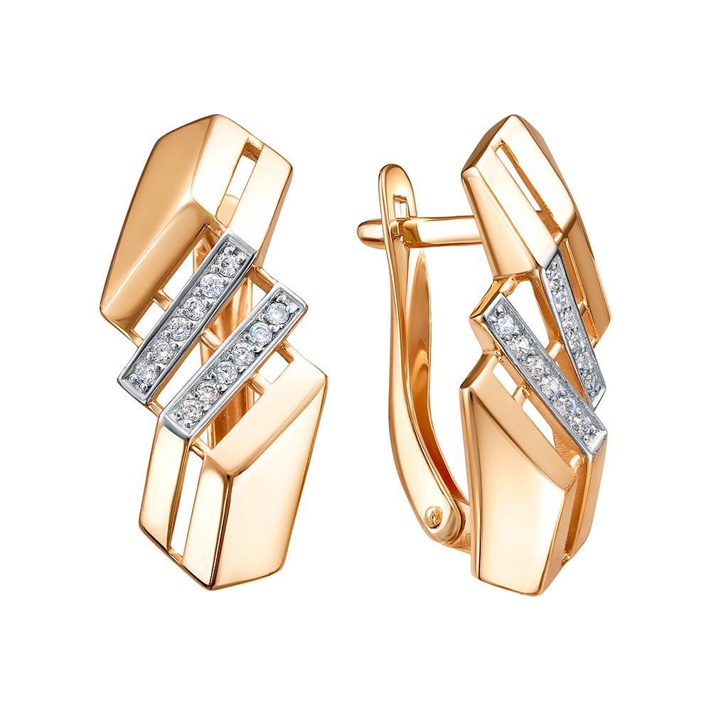Серьги из красного золота 585 с фианитами, ср. вес 3,43г