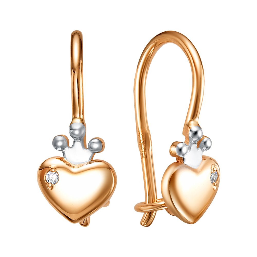 Серьги из красного золота 585 с фианитами, ср. вес 1,08г