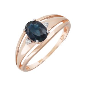 Кольцо из красного золота 585 с сапфиром, ср. вес 1,65г