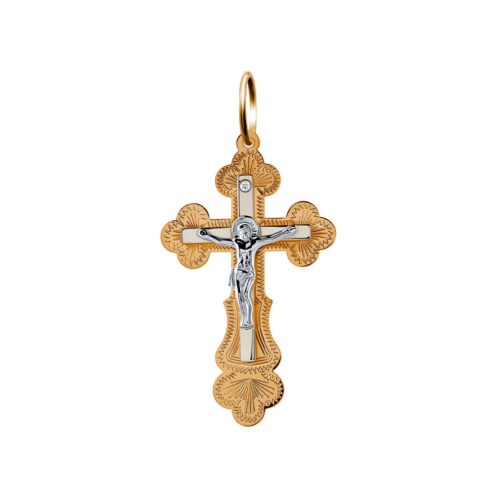 Крест из красного золота 585 с фианитом, ср. вес 2,61г