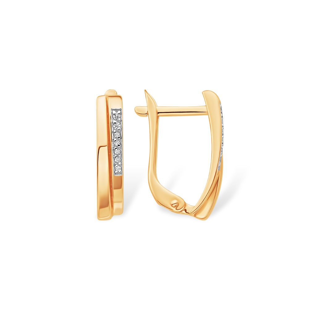 Серьги из красного золота 585 с фианитами, ср. вес 1,86г