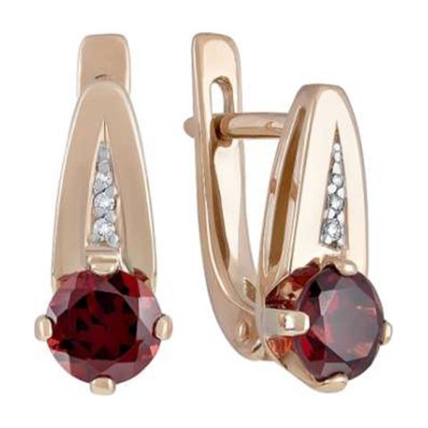 Серьги из красного золота 585 с гранатом и фианитом, ср. вес 3,13г