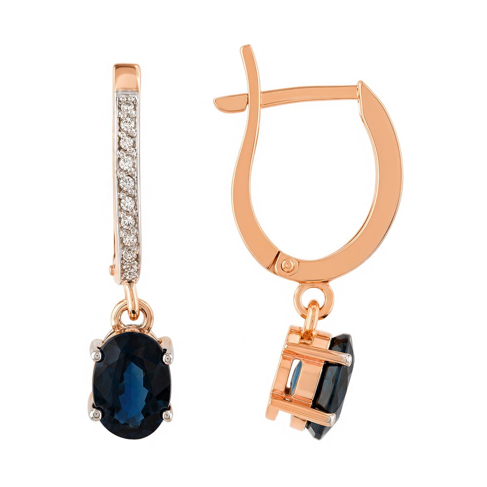 Серьги из красного золота 585 с сапфирами, ср. вес 3г